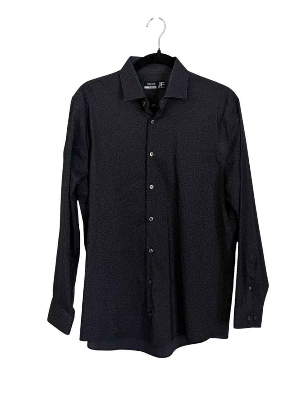 J. Ferrar Men's Stretch Dark Gray Animal Print Long Sleeve Dress Shirt Sz M GUC